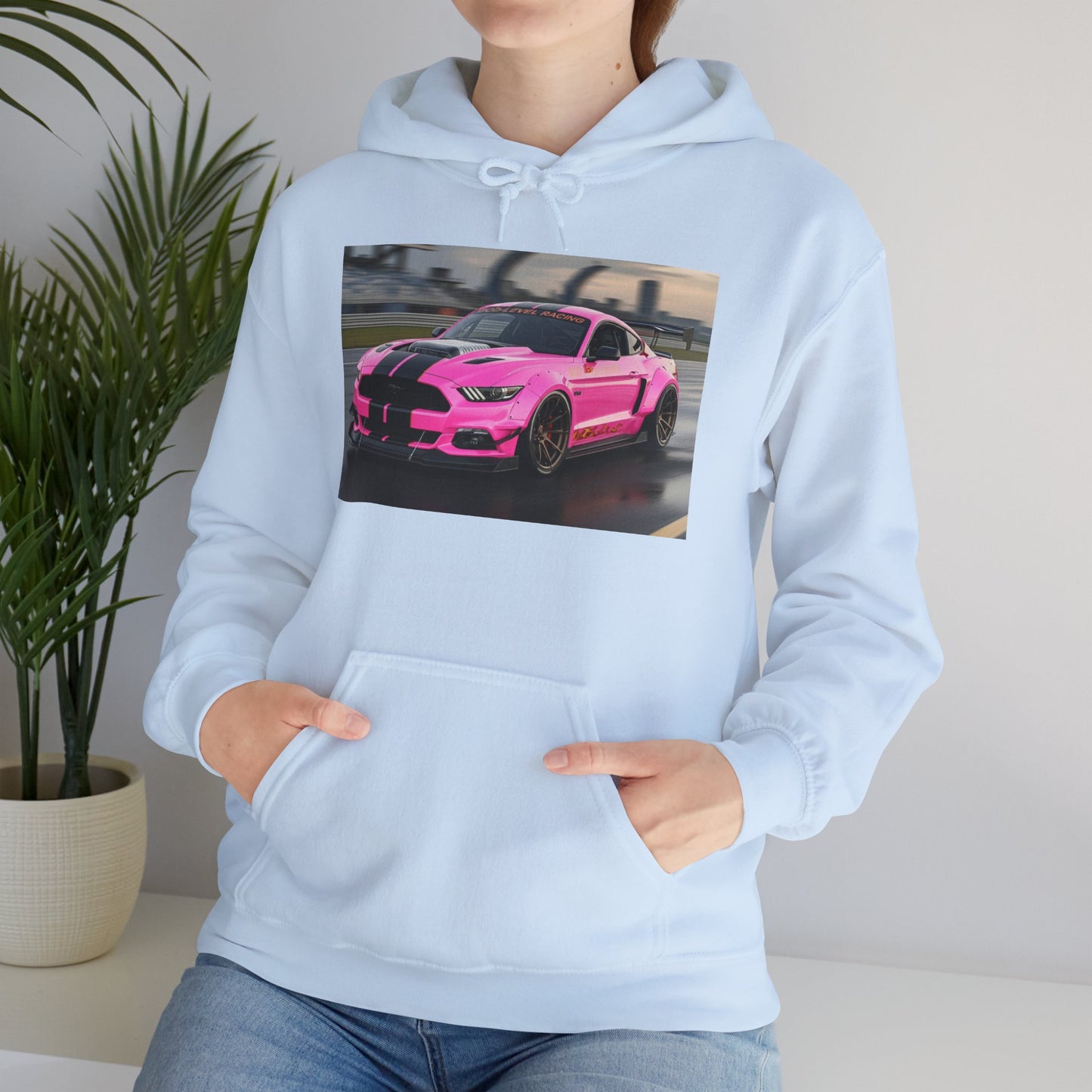 Pink Sports Car Hoodie, Automotive Sweatshirt, Gift for Car Enthusiasts, Cozy Casual Wear, Birthday Present, Unisex Hooded Sweatshirt