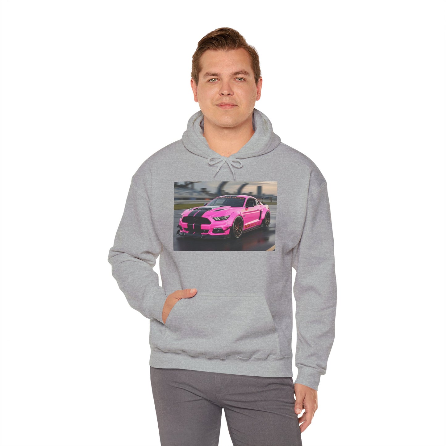 Pink Sports Car Hoodie, Automotive Sweatshirt, Gift for Car Enthusiasts, Cozy Casual Wear, Birthday Present, Unisex Hooded Sweatshirt