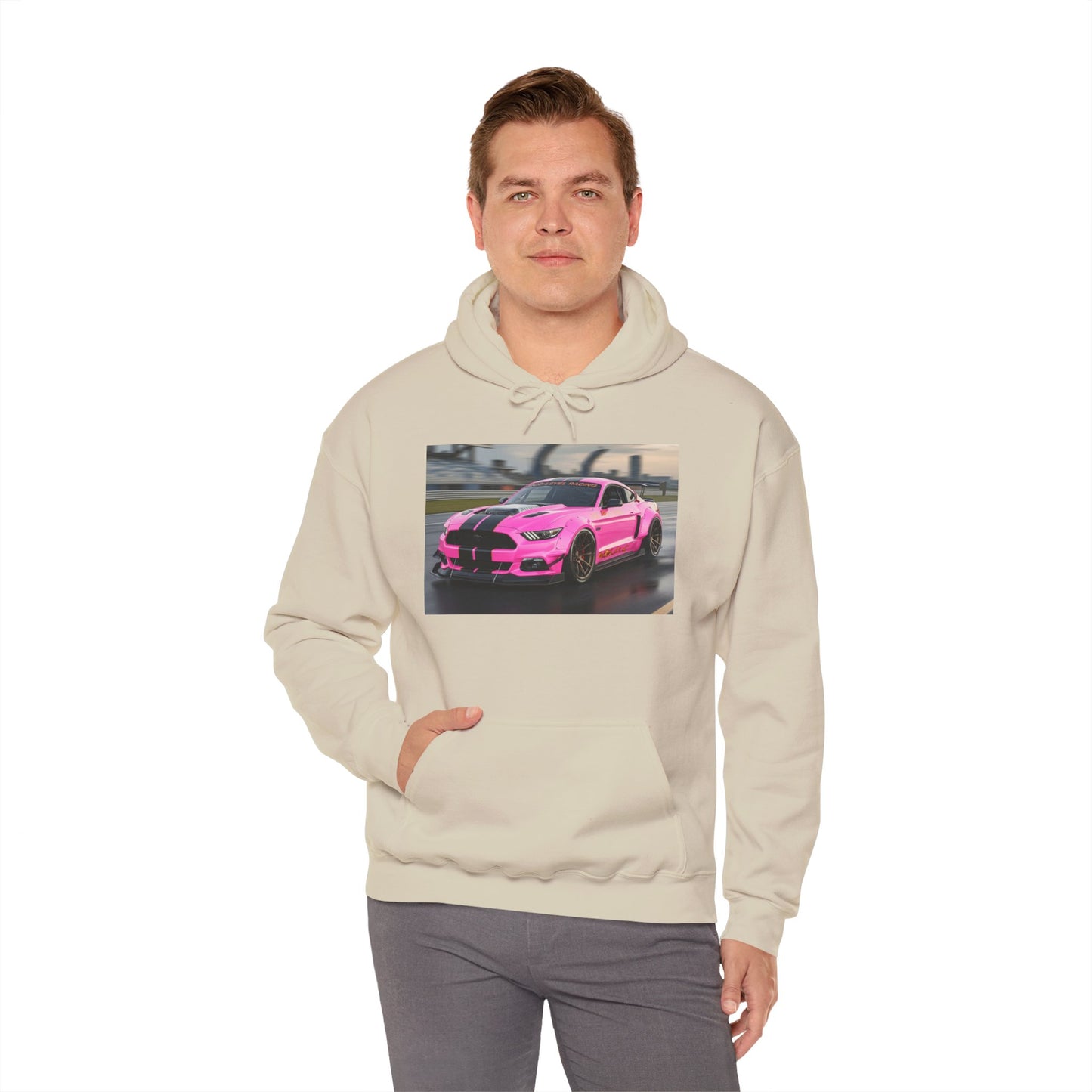 Pink Sports Car Hoodie, Automotive Sweatshirt, Gift for Car Enthusiasts, Cozy Casual Wear, Birthday Present, Unisex Hooded Sweatshirt