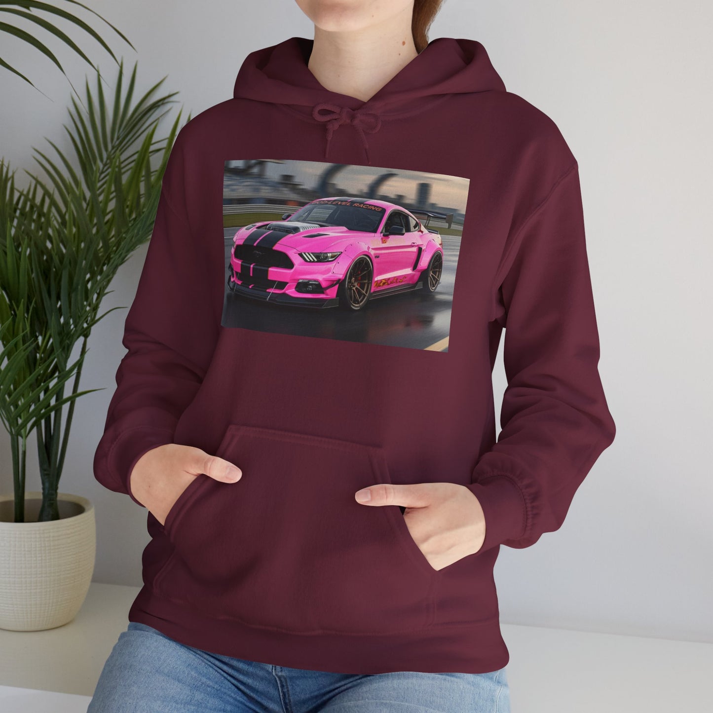 Pink Sports Car Hoodie, Automotive Sweatshirt, Gift for Car Enthusiasts, Cozy Casual Wear, Birthday Present, Unisex Hooded Sweatshirt