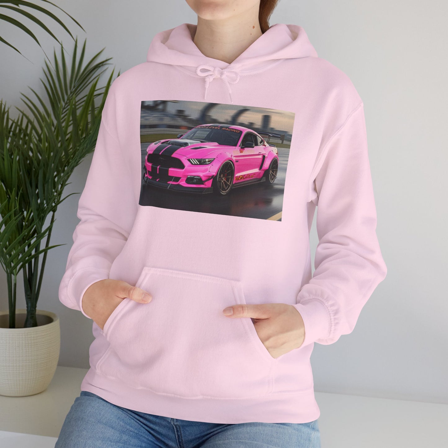 Pink Sports Car Hoodie, Automotive Sweatshirt, Gift for Car Enthusiasts, Cozy Casual Wear, Birthday Present, Unisex Hooded Sweatshirt