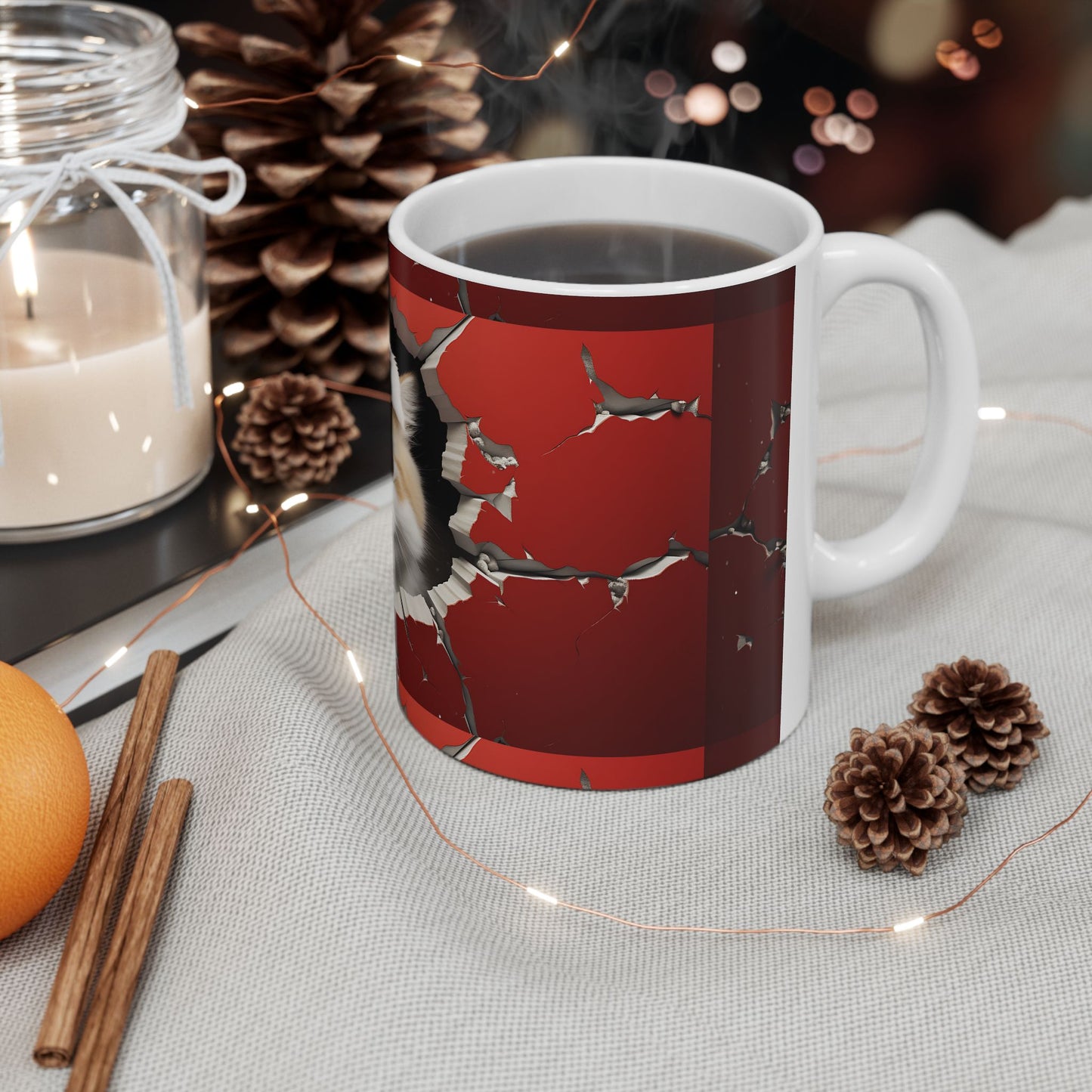 Festive Cat Mug | Christmas Coffee Cup | Holiday Gift for Cat Lovers | Fun Ceramic Drinkware | Cute Decorations