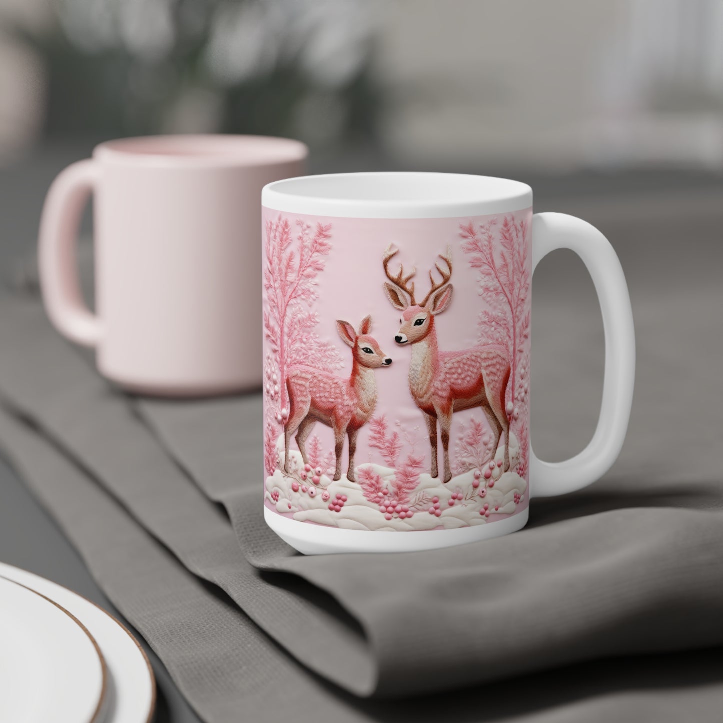 Charming Woodland Deer Ceramic Mug, Cozy Beverage Cup for Nature Lovers, Gift for Holidays, Wildlife Themed Drinkware, Perfect for Home