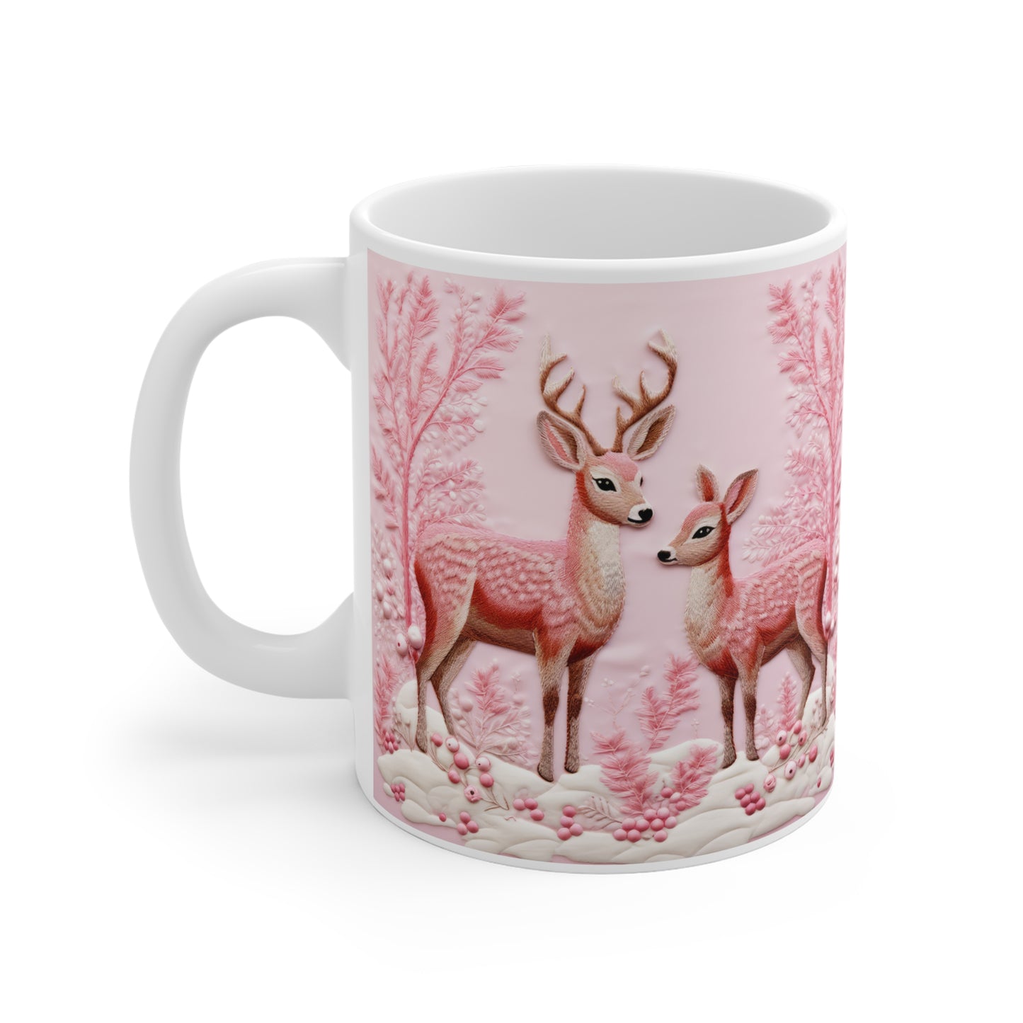 Charming Woodland Deer Ceramic Mug, Cozy Beverage Cup for Nature Lovers, Gift for Holidays, Wildlife Themed Drinkware, Perfect for Home