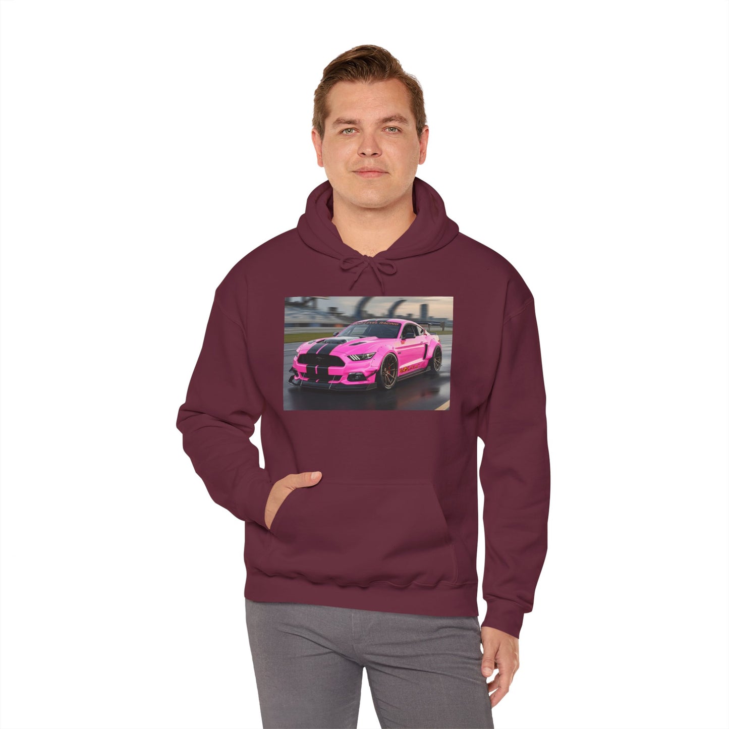 Pink Sports Car Hoodie, Automotive Sweatshirt, Gift for Car Enthusiasts, Cozy Casual Wear, Birthday Present, Unisex Hooded Sweatshirt