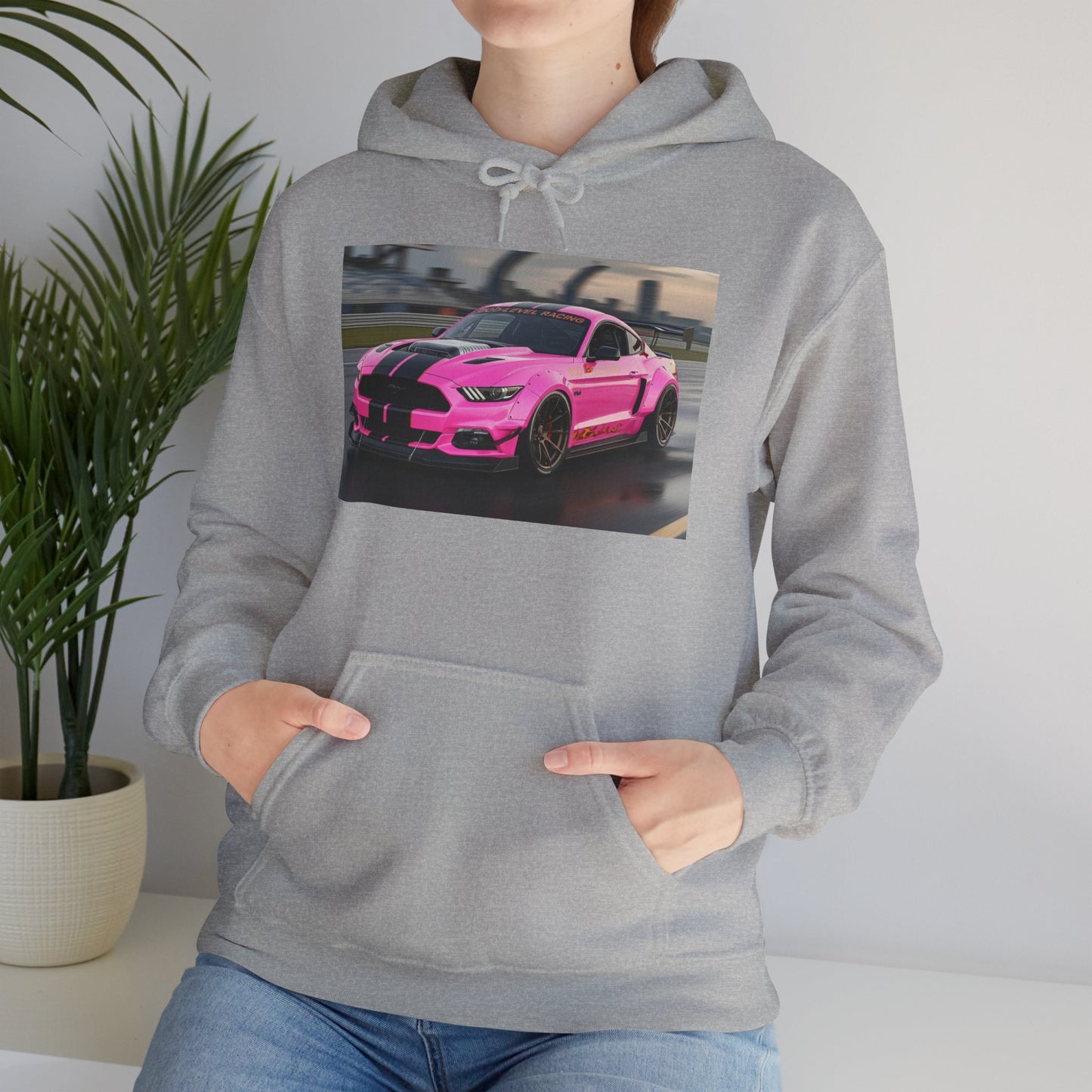 Pink Sports Car Hoodie, Automotive Sweatshirt, Gift for Car Enthusiasts, Cozy Casual Wear, Birthday Present, Unisex Hooded Sweatshirt