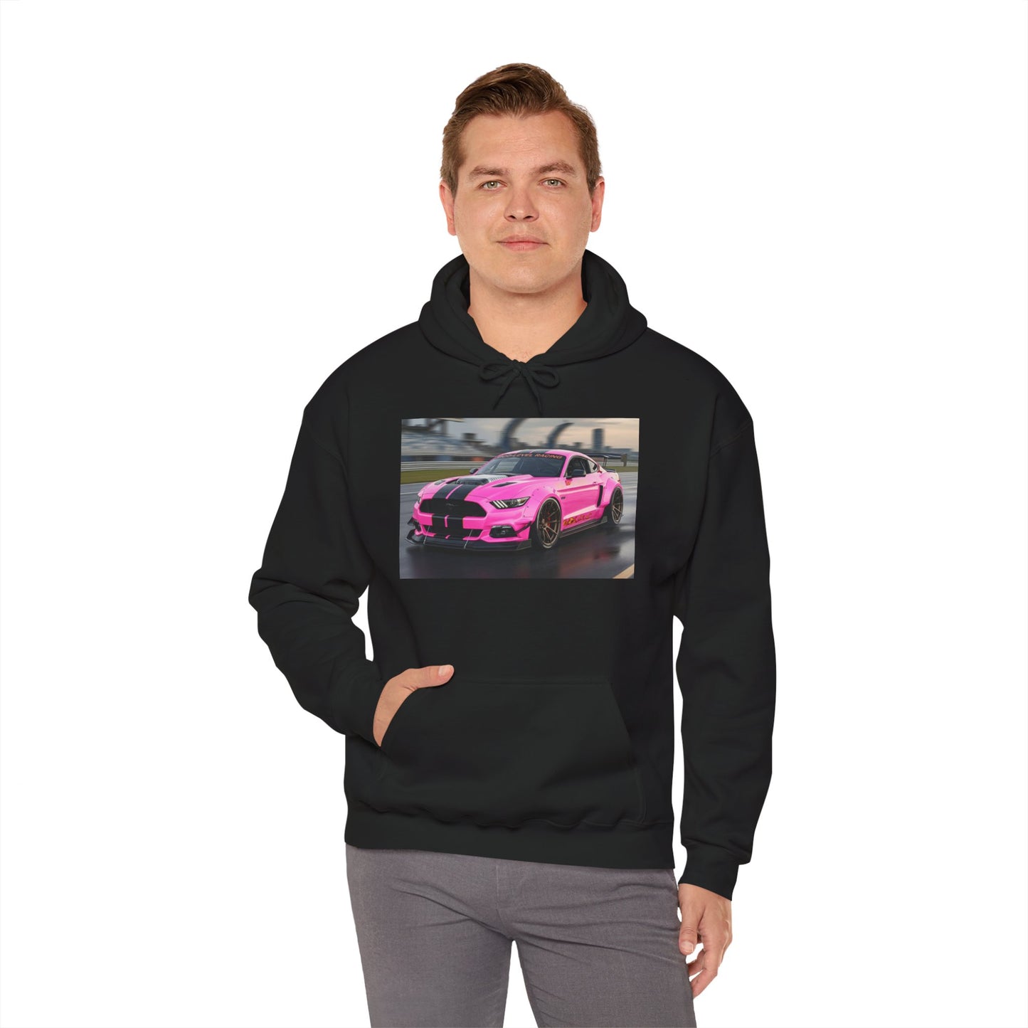 Pink Sports Car Hoodie, Automotive Sweatshirt, Gift for Car Enthusiasts, Cozy Casual Wear, Birthday Present, Unisex Hooded Sweatshirt