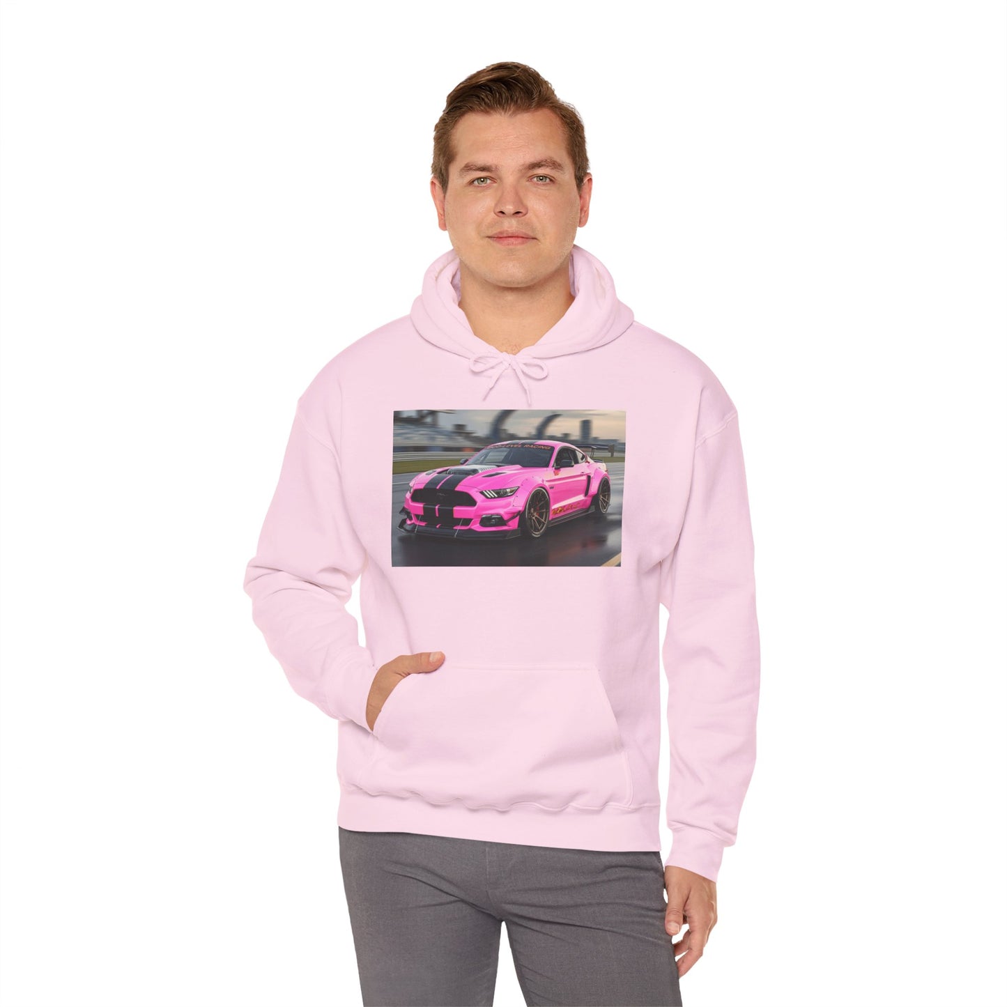 Pink Sports Car Hoodie, Automotive Sweatshirt, Gift for Car Enthusiasts, Cozy Casual Wear, Birthday Present, Unisex Hooded Sweatshirt