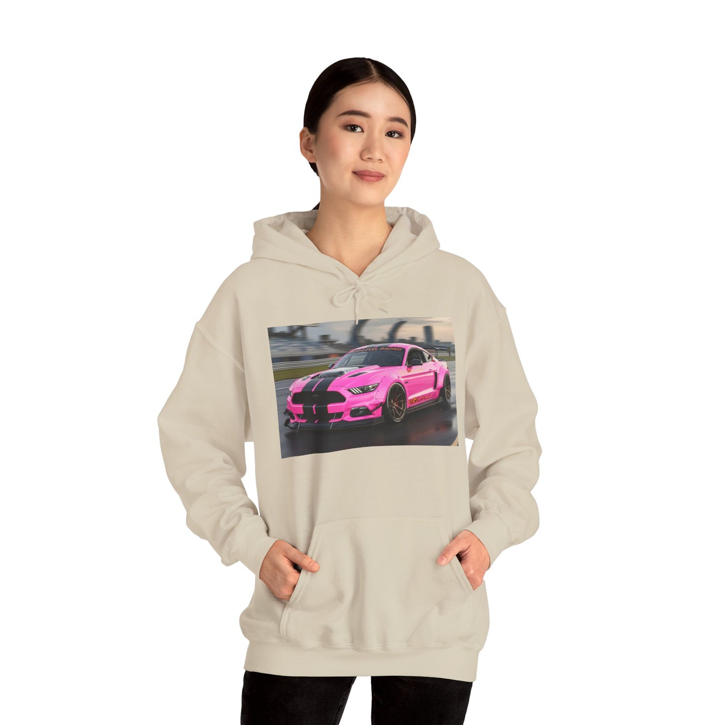 Pink Sports Car Hoodie, Automotive Sweatshirt, Gift for Car Enthusiasts, Cozy Casual Wear, Birthday Present, Unisex Hooded Sweatshirt