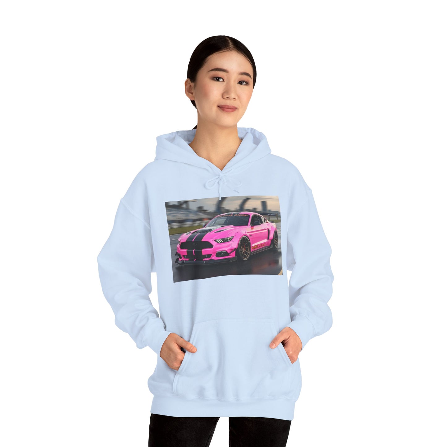 Pink Sports Car Hoodie, Automotive Sweatshirt, Gift for Car Enthusiasts, Cozy Casual Wear, Birthday Present, Unisex Hooded Sweatshirt