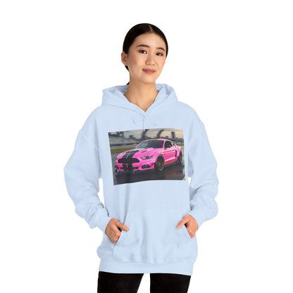 Pink Sports Car Hoodie, Automotive Sweatshirt, Gift for Car Enthusiasts, Cozy Casual Wear, Birthday Present, Unisex Hooded Sweatshirt