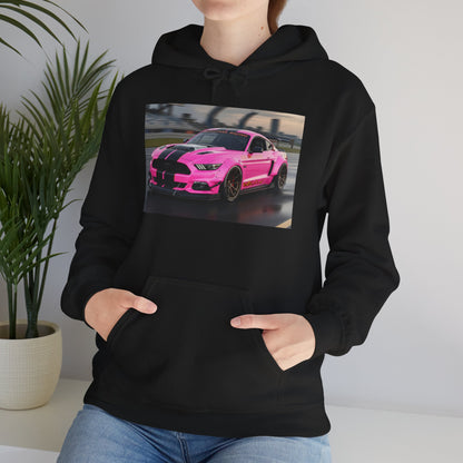 Pink Sports Car Hoodie, Automotive Sweatshirt, Gift for Car Enthusiasts, Cozy Casual Wear, Birthday Present, Unisex Hooded Sweatshirt