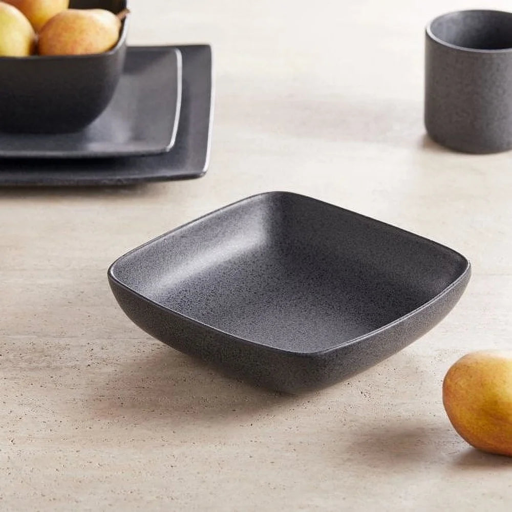 Durable Reactive Glaze Square Stoneware Dinner Bowl - Unique Mottled Design, Microwave & Dishwasher Safe, Modern Kitchen Decor