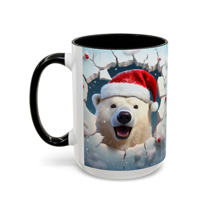 Festive Polar Bear Accent Coffee Mug - Holiday Gifts, Winter Decor, Christmas Mug, Cute Animal Lover's Gift, Cozy Winter Vibes