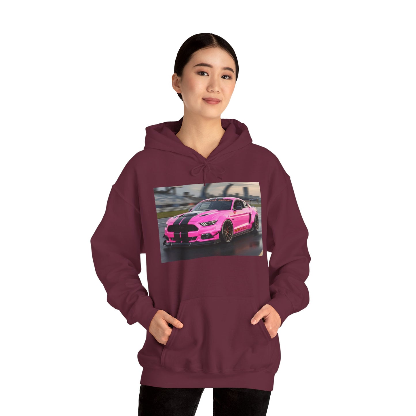 Pink Sports Car Hoodie, Automotive Sweatshirt, Gift for Car Enthusiasts, Cozy Casual Wear, Birthday Present, Unisex Hooded Sweatshirt