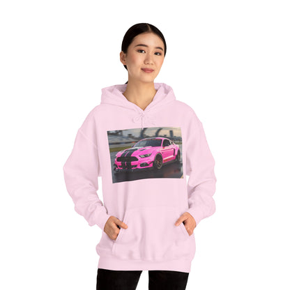 Pink Sports Car Hoodie, Automotive Sweatshirt, Gift for Car Enthusiasts, Cozy Casual Wear, Birthday Present, Unisex Hooded Sweatshirt