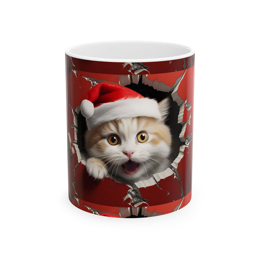 Festive Cat Mug | Christmas Coffee Cup | Holiday Gift for Cat Lovers | Fun Ceramic Drinkware | Cute Decorations