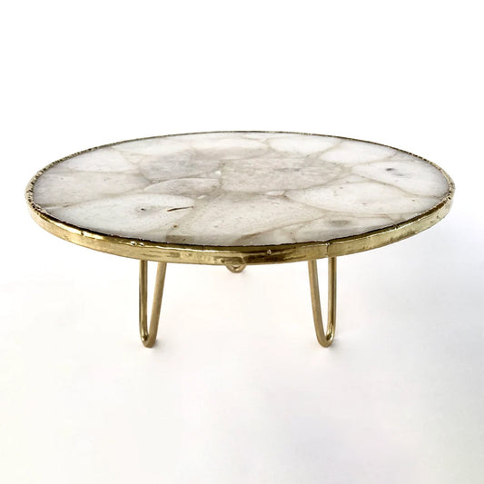 White Crystal Agate Cake Stand/Centrepiece/Display Stand/Tray 10" Round-0