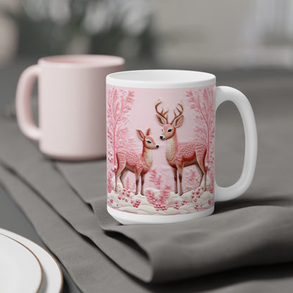Charming Woodland Deer Ceramic Mug, Cozy Beverage Cup for Nature Lovers, Gift for Holidays, Wildlife Themed Drinkware, Perfect for Home