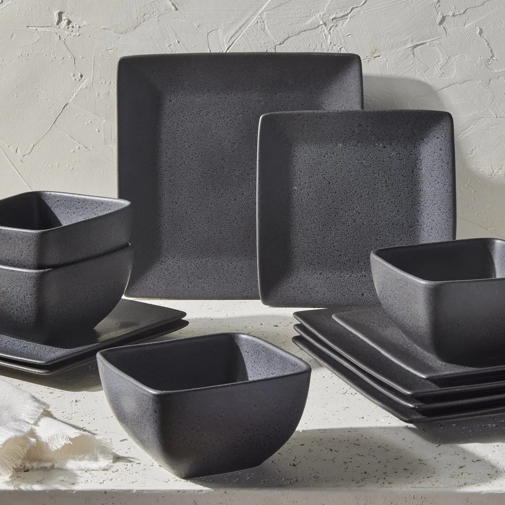 Durable Reactive Glaze Square Stoneware Dinner Bowl - Unique Mottled Design, Microwave & Dishwasher Safe, Modern Kitchen Decor
