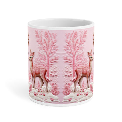 Charming Woodland Deer Ceramic Mug, Cozy Beverage Cup for Nature Lovers, Gift for Holidays, Wildlife Themed Drinkware, Perfect for Home