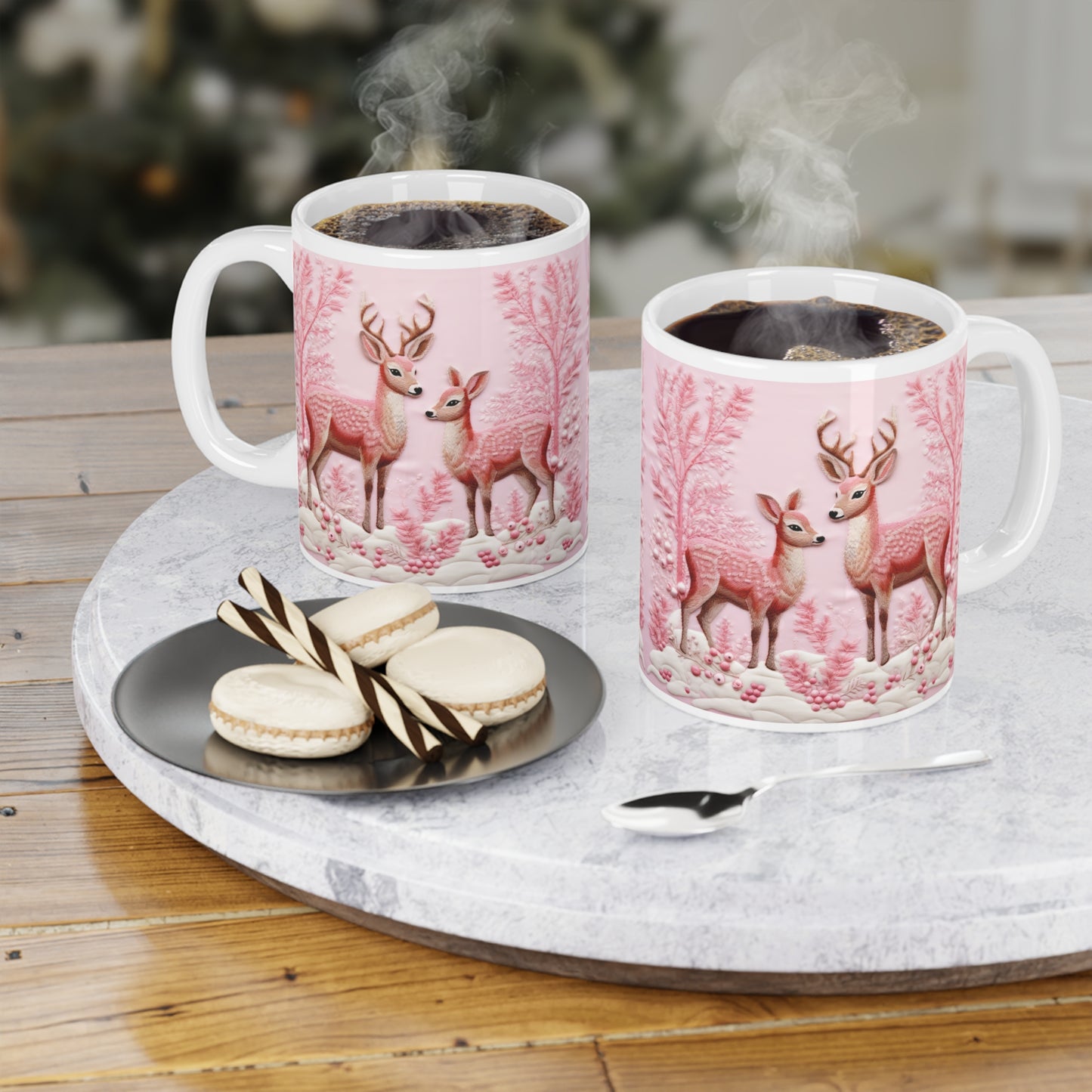 Charming Woodland Deer Ceramic Mug, Cozy Beverage Cup for Nature Lovers, Gift for Holidays, Wildlife Themed Drinkware, Perfect for Home