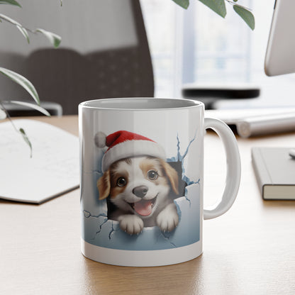 Festive Dog Mug - Christmas Puppy Gift, Cute Ceramic Coffee Cup, Holiday Drinkware, Pet Lover's Present, Seasonal Home Decor