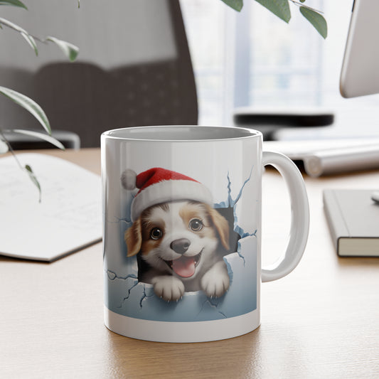 Festive Dog Mug - Christmas Puppy Gift, Cute Ceramic Coffee Cup, Holiday Drinkware, Pet Lover's Present, Seasonal Home Decor