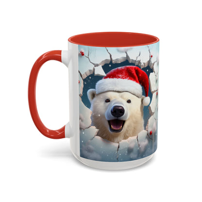 Festive Polar Bear Accent Coffee Mug - Holiday Gifts, Winter Decor, Christmas Mug, Cute Animal Lover's Gift, Cozy Winter Vibes