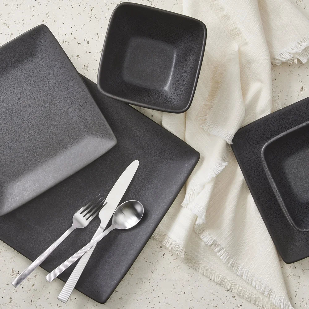 Durable Reactive Glaze Square Stoneware Dinner Bowl - Unique Mottled Design, Microwave & Dishwasher Safe, Modern Kitchen Decor