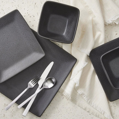Durable Reactive Glaze Square Stoneware Dinner Bowl - Unique Mottled Design, Microwave & Dishwasher Safe, Modern Kitchen Decor