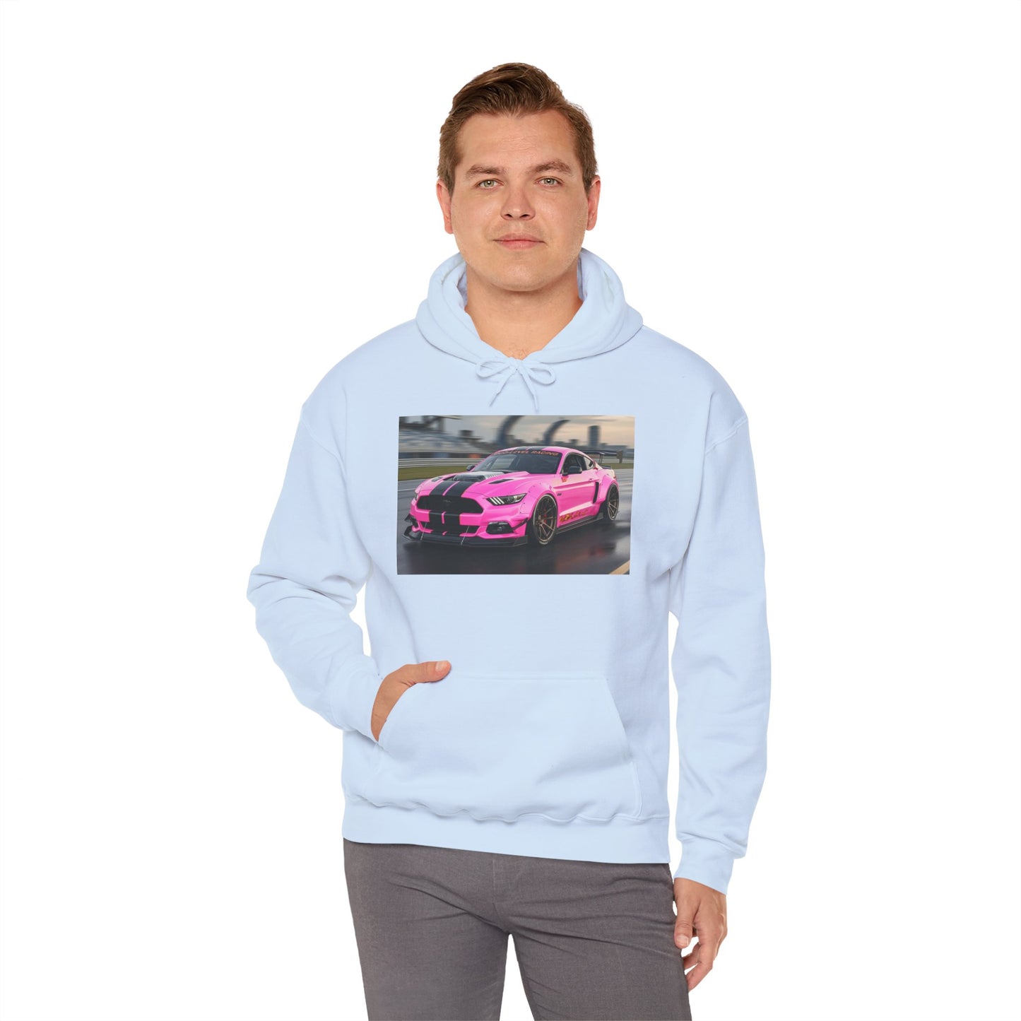 Pink Sports Car Hoodie, Automotive Sweatshirt, Gift for Car Enthusiasts, Cozy Casual Wear, Birthday Present, Unisex Hooded Sweatshirt